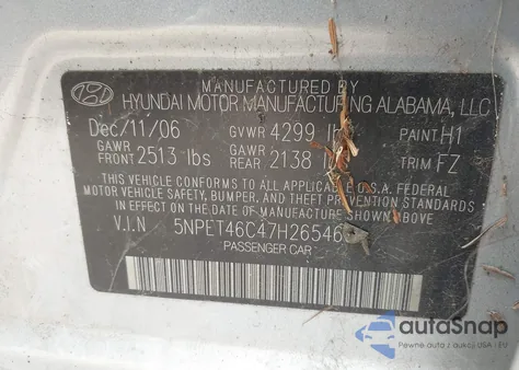 2007 Hyundai Sonata Gls из США, поврежденный, VIN 5NPET46C47H265460